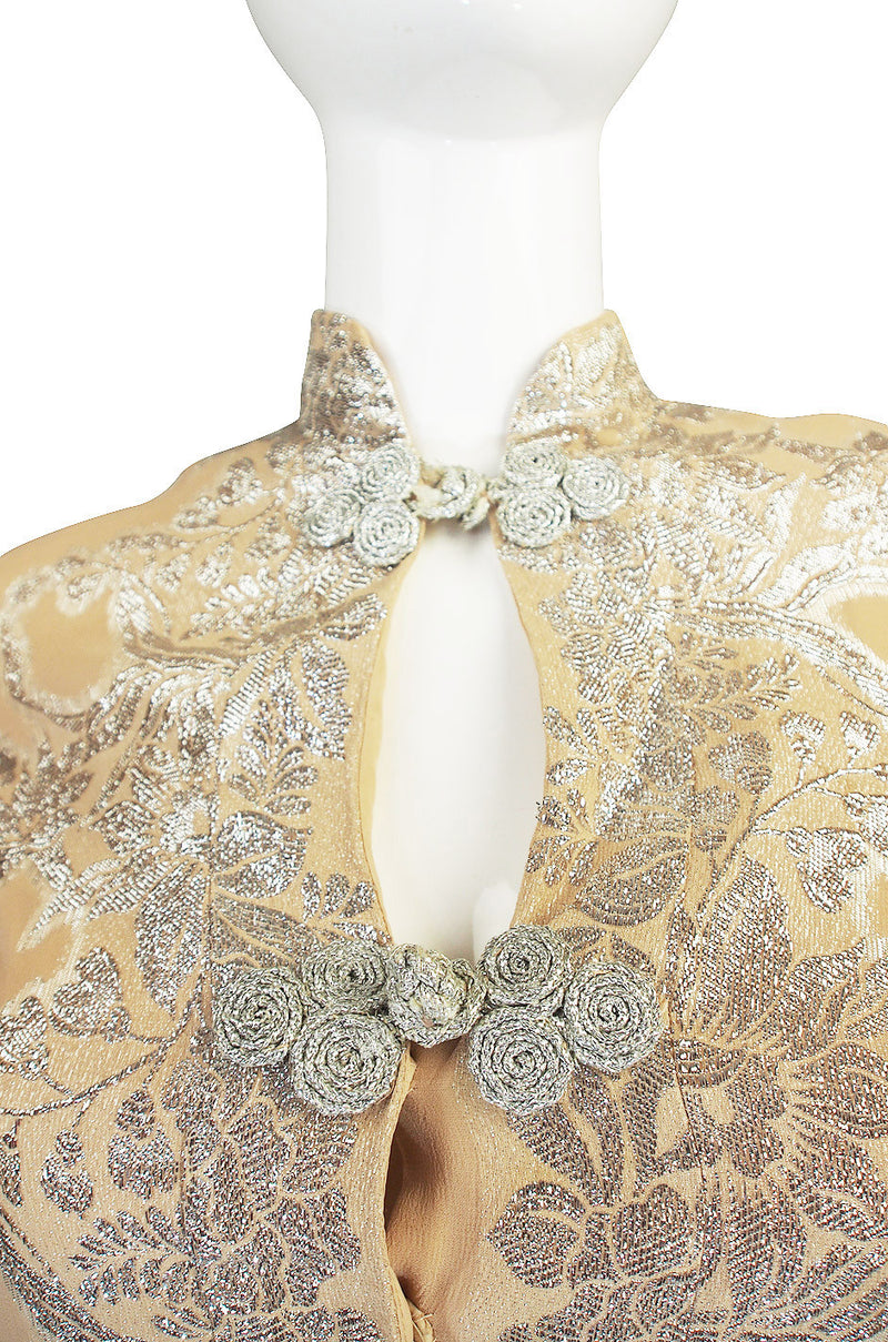 1960s Silk and Silver Thread Oscar de la Renta Dress