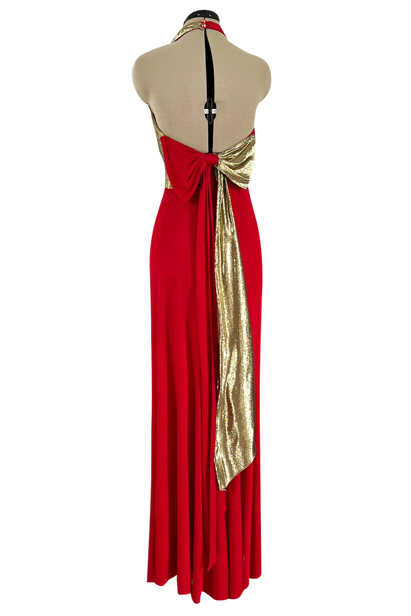 Insanely Good 1980s Giorgio Sant'Angelo Metallic Gold & Red Jersey Dress