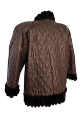Fabulous 1980s Yves Saint Laurent Oversized Metallic Bronze Quilted & Fur Trimmed Jacket