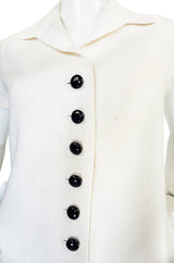 1960s White Linen Black Button Norman Norell Dress