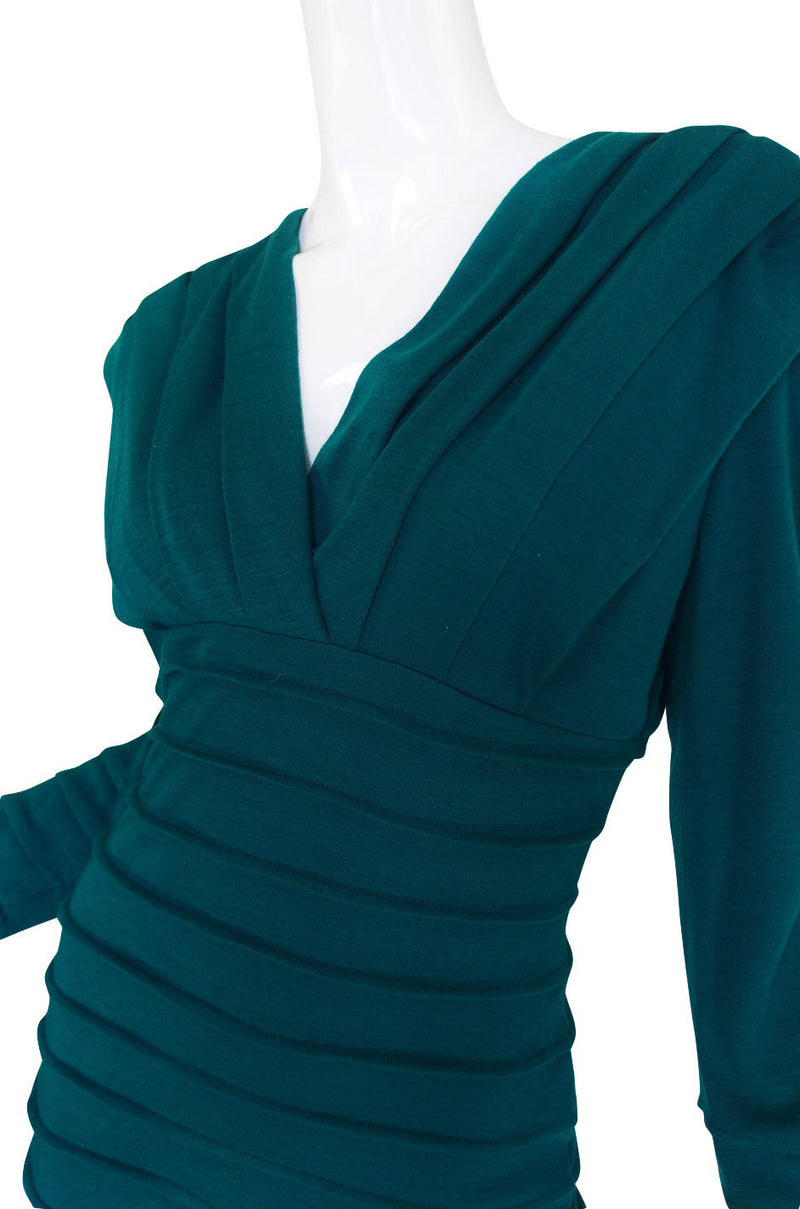 1980s Teal Zandra Rhodes Ribbed Fitted Dress