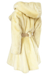 Incredible 1980s Thierry Mugler Cinched Waist Faux Fur Hooded Coat