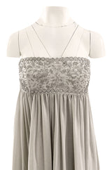 Spring 2006 Reem Acra Pale Grey Silk Chiffon Silver Rhinestone Beaded High Bodice Dress