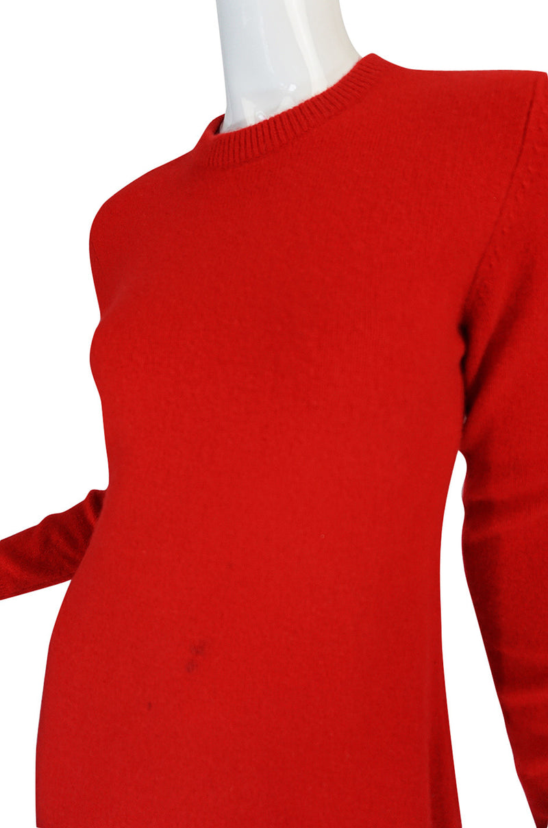 c1973 Halston Red 100% Cashmere Evening Dress