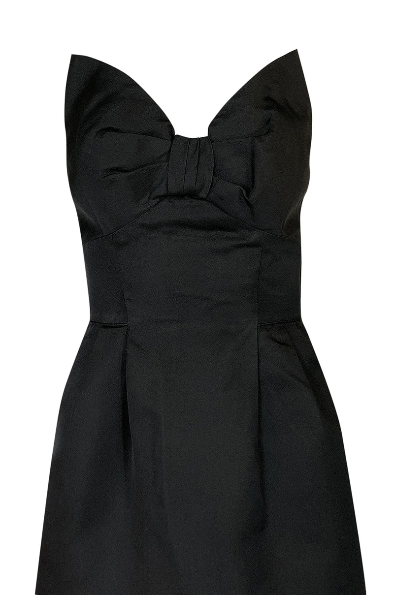 1970s Lanvin Strapless Silk Dress w Bow Detail & Layered Skirt