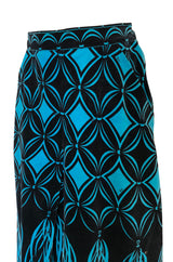 1960s Emilio Pucci Blue & Black Stunning Tassel Print Velvet Maxi Skirt
