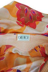 1970s Bill Tice Printed Oversized Floral Tissue Silk Peach Skirt