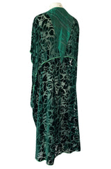 Rare 1977 Thea Porter Couture Green Fused Velvet Open Front Abaya Caftan