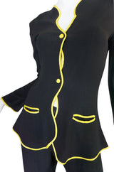 1970s Yellow Trim Ossie Clark Moss Crepe Trouser Suit