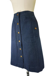 Fabulous 1970s Celine Denim Logo Snap Front Skirt