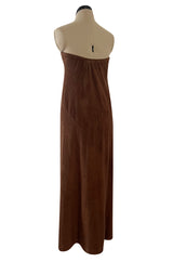 Unusual 1976 Halston Deep Brown Strapless Tie Front Dress in a Soft Terry Cloth