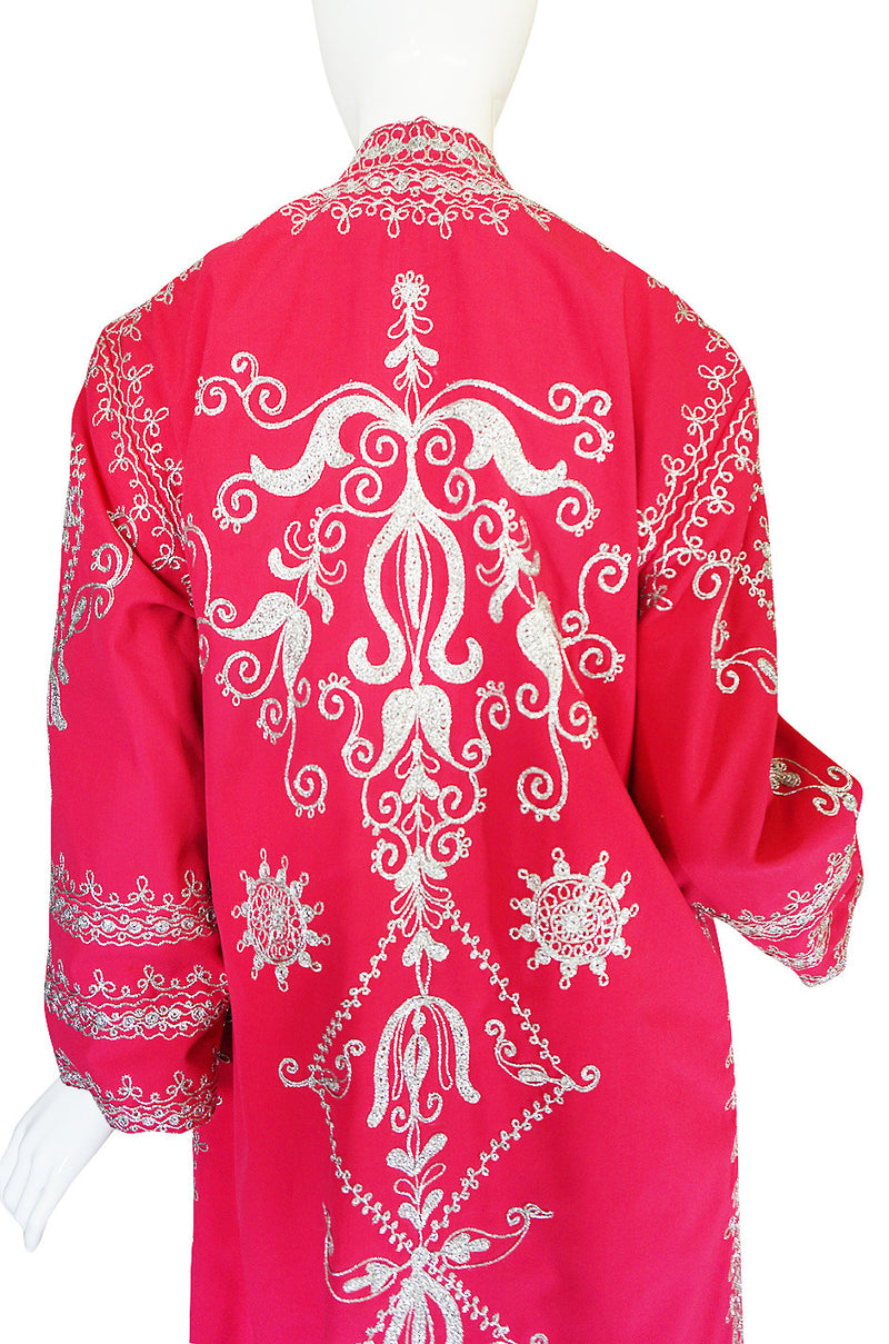 1960s Silver Thread Embroidered Pink Adonis Caftan