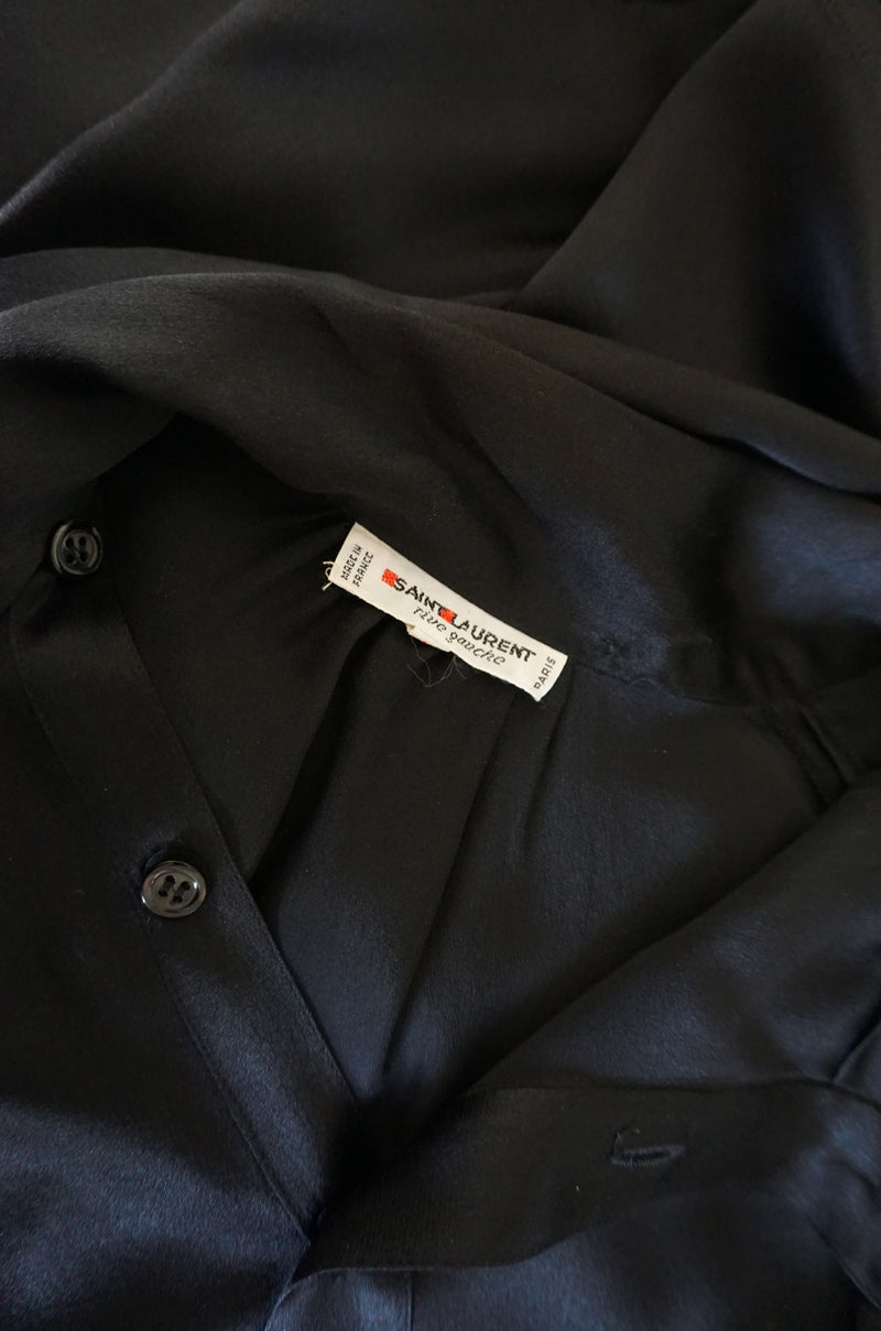 1970s Rich Black Silk Tie Yves Saint Laurent Top