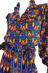1970s Yves Saint Laurent Ikat Print Silk Skirt & Top