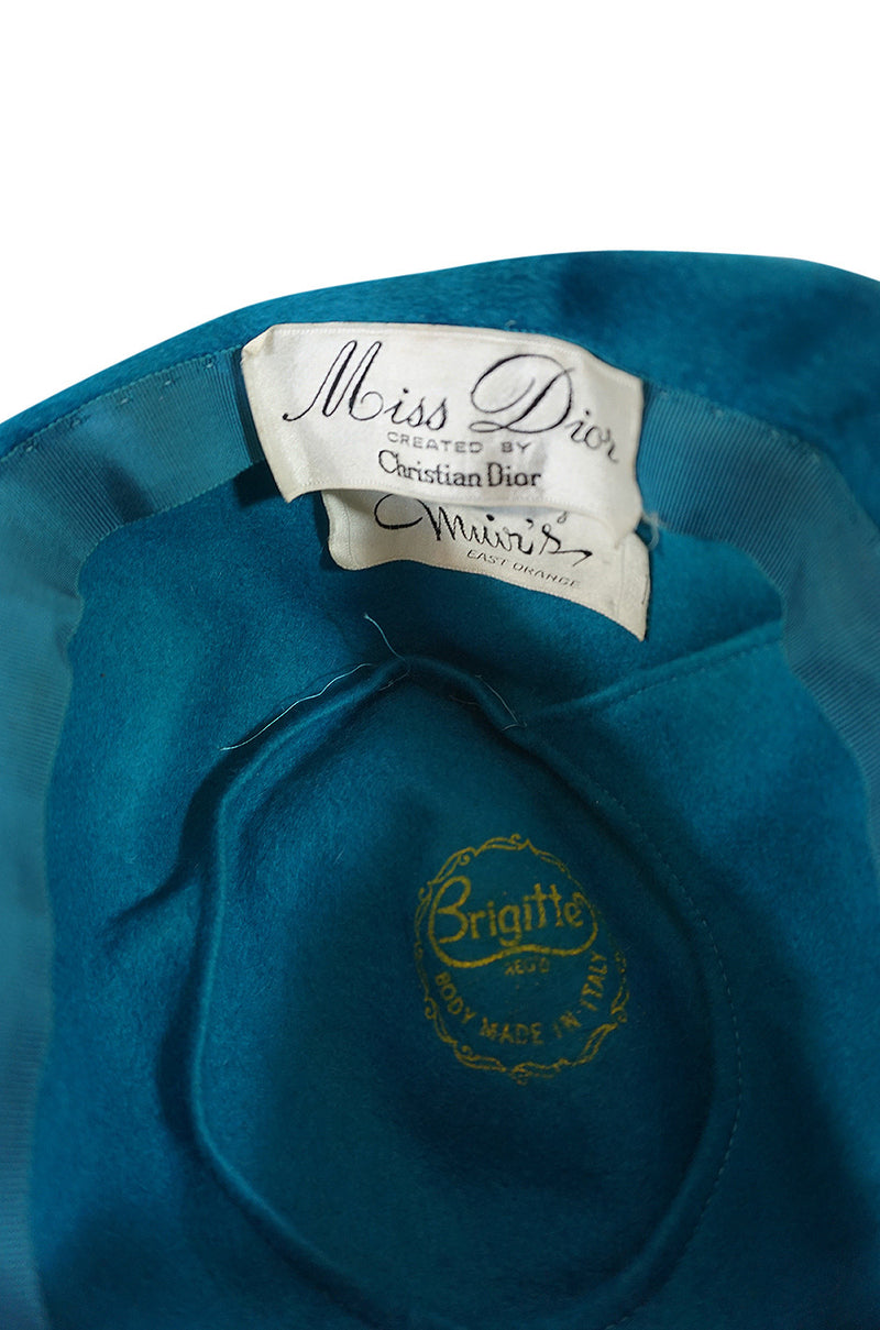 1960s Blue Miss Dior Pillbox Hat with Removeable Pin