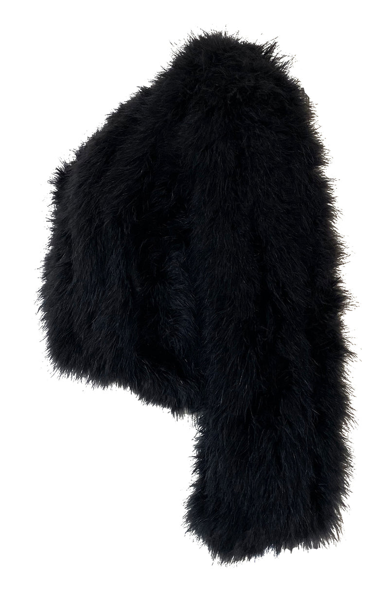 1970s Unlabeled Soft & Fluffy Black Feather Cropped 'Chubby' Jacket