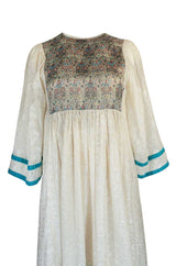 c1968 Thea Porter Embroidered Ivory & Brocade 'Faye' Dress