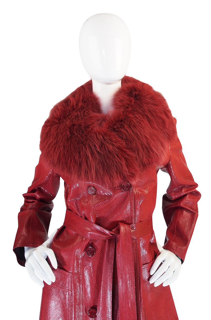 Rare 1970s Red Snakeskin & Fox Gucci Trench Coat