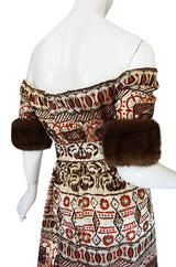 1973 Oscar de la Renta Mink Cuff Metallic Brocade Gown