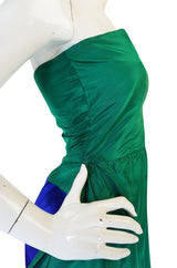 1980s Numbered Lanvin Brilliant Green & Blue Silk Dress