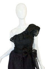 1970s Givenchy One Shoulder Black Silk Cocktail Dress