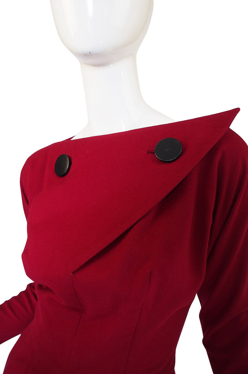 1950s Suzy Perette Dramatic Red Button Dress
