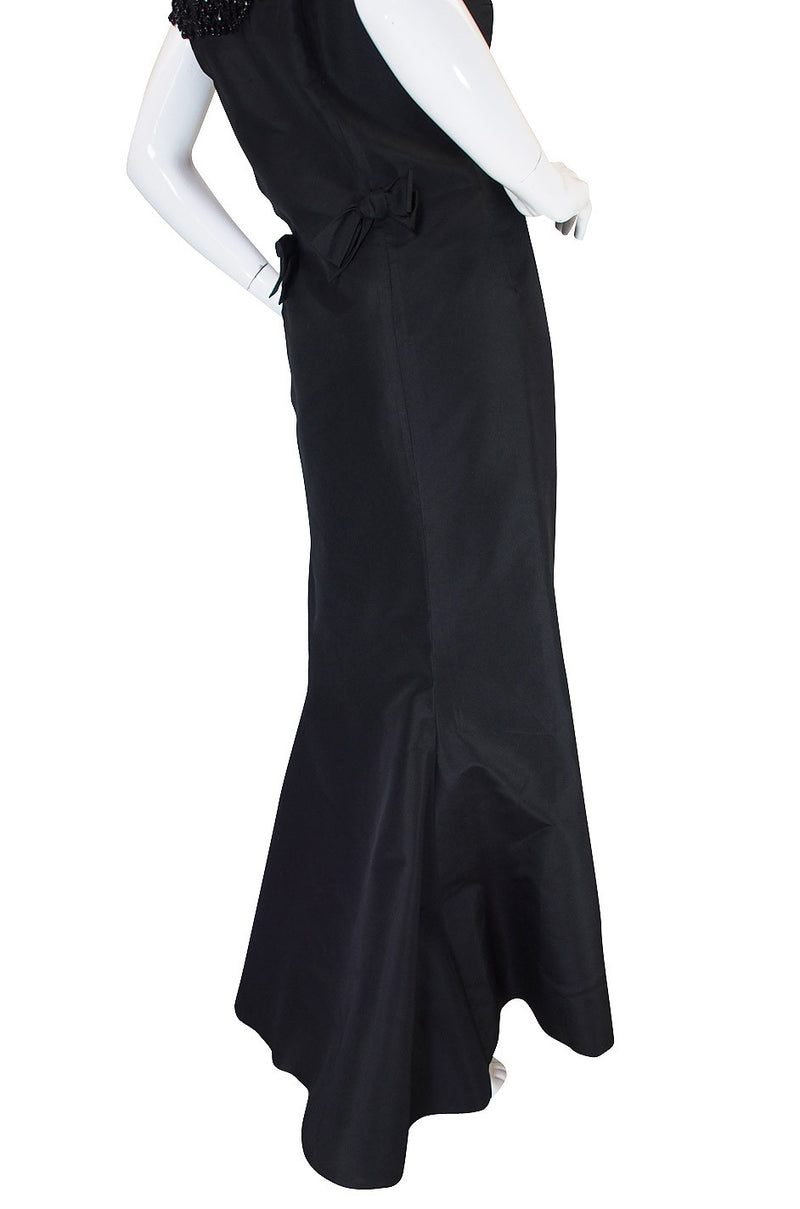 1960s Stanley Korshak Black Silk Beaded Gown