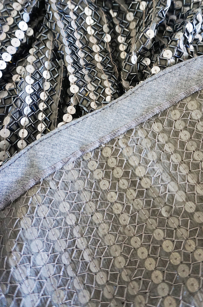 1970s Heavily Sequin & Bead and Silk Pewter Top
