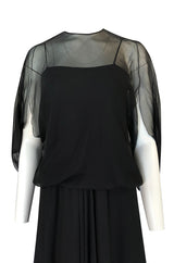 1970s Stavropoulos Couture Black Silk Chiffon Cocktail Dress