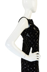 1960s Sequin & Velvet Checked Black Malcolm Starr Dress