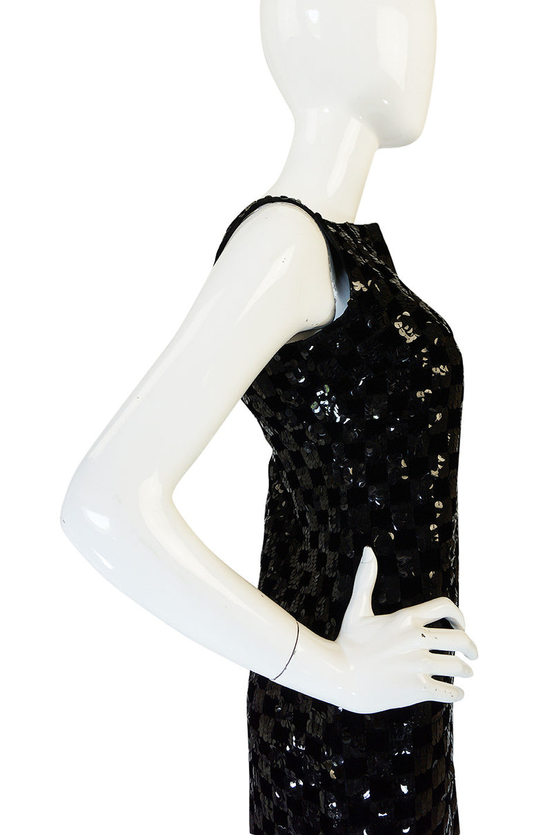 1960s Sequin & Velvet Checked Black Malcolm Starr Dress