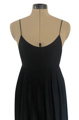 1970s Chloe by Karl Lagerfeld Black Silk Chiffon Tiny Knife Pleated Empire Bodice Dress