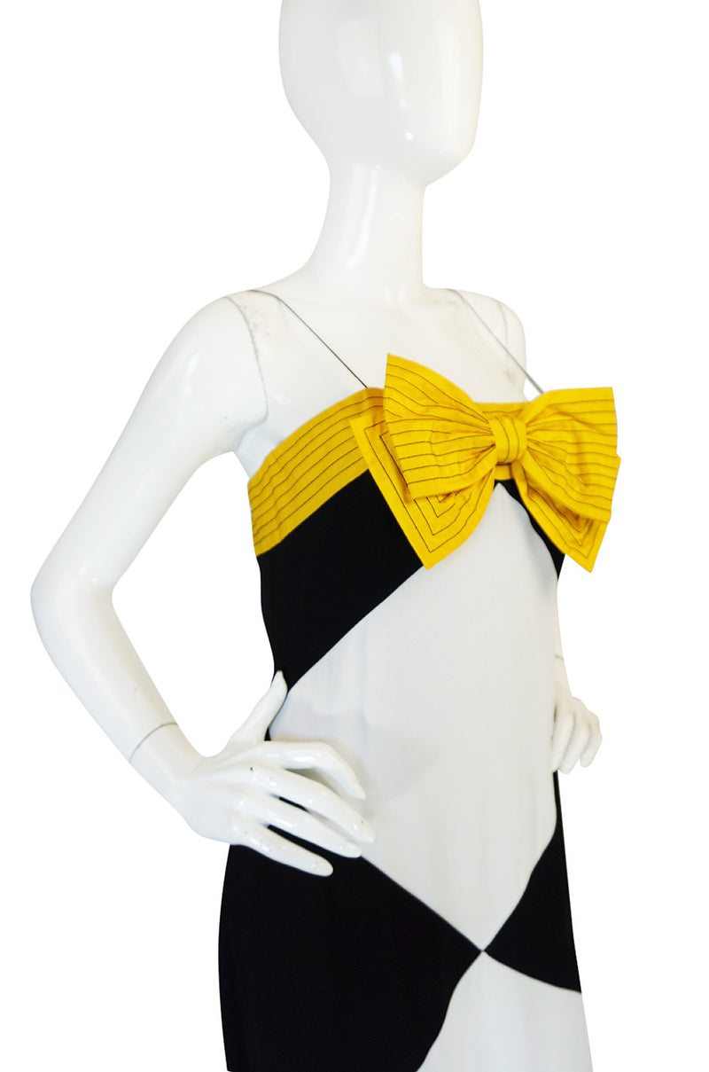 Graphic 1980s Bill Blass Black & White Diamond Bow Dress