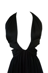 1970s Lanvin Plunge Front Backless Nylon Jersey Halter Dress
