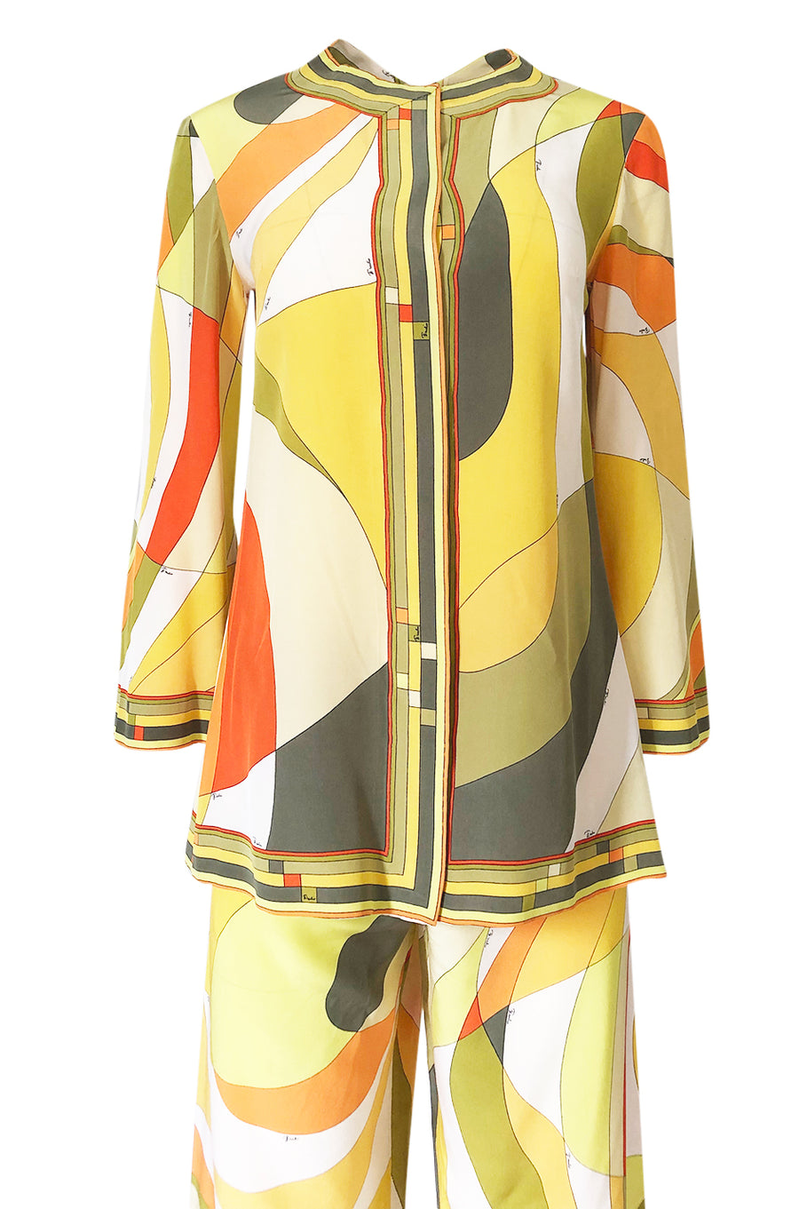 1960s Emilio Pucci Citrus Colors Silk Button Tunic Top & Cropped