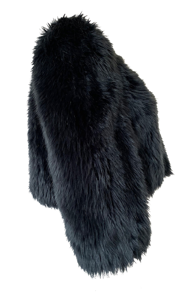 Recent Prada Deep Blue Grey Faux Fur Cropped 'Chubby' Jacket