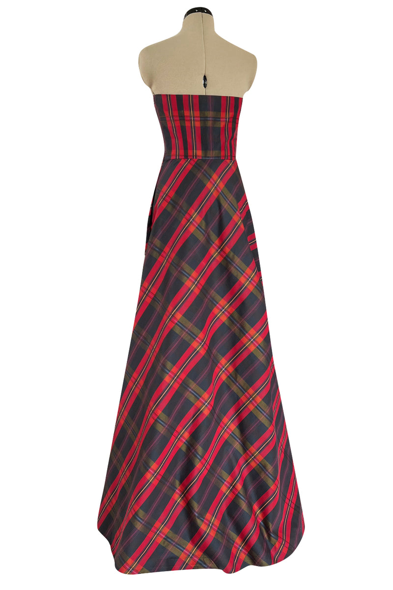 Fabulous 1980s Yves Saint Laurent Strapless Deep Red Plaid Silk & Cott – Shrimpton Couture Fabulous 1980s Yves Saint Laurent Strapless Deep Red Plaid Silk & Cott – Shrimpton Couture