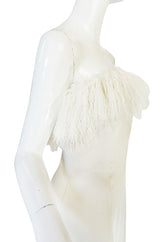 1970s Mongolian Fur Trimmed Cream Silk Travilla Gown