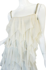 1970s Ivory Silk Chiffon & Silver Stavropoulos Petal Dress