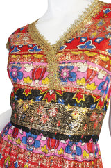1960s Metallic & Print Malcolm Starr Maxi Dress