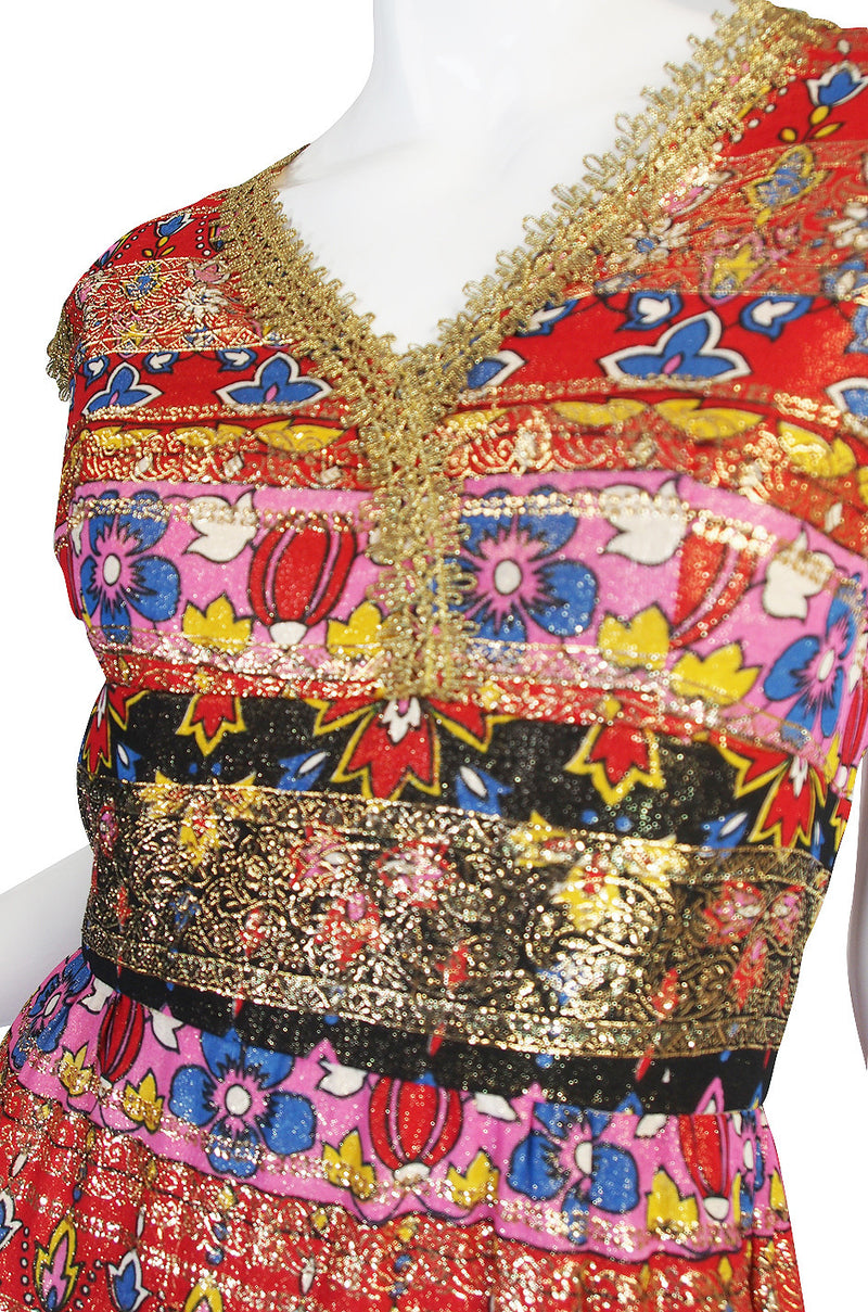 1960s Metallic & Print Malcolm Starr Maxi Dress
