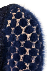1970s Cropped Blue Mohair, Wool & Gold Metallic Plunge Sweater