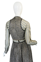 1970s Geoffrey Beene Couture Gold Metallic Lurex & Net Print Dress