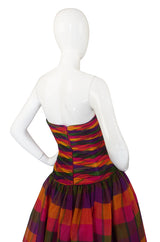 1980s Multi Color Silk Organza Strapless Gown