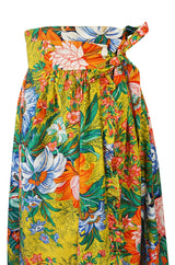 1970s Stephen Burrows Floral Cotton Print Wrap Maxi Skirt