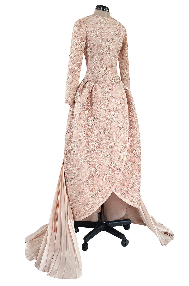 Fall 1994 Nina Ricci Haute Couture Metallic Cord Detailed Lace & Pink Silk Dress