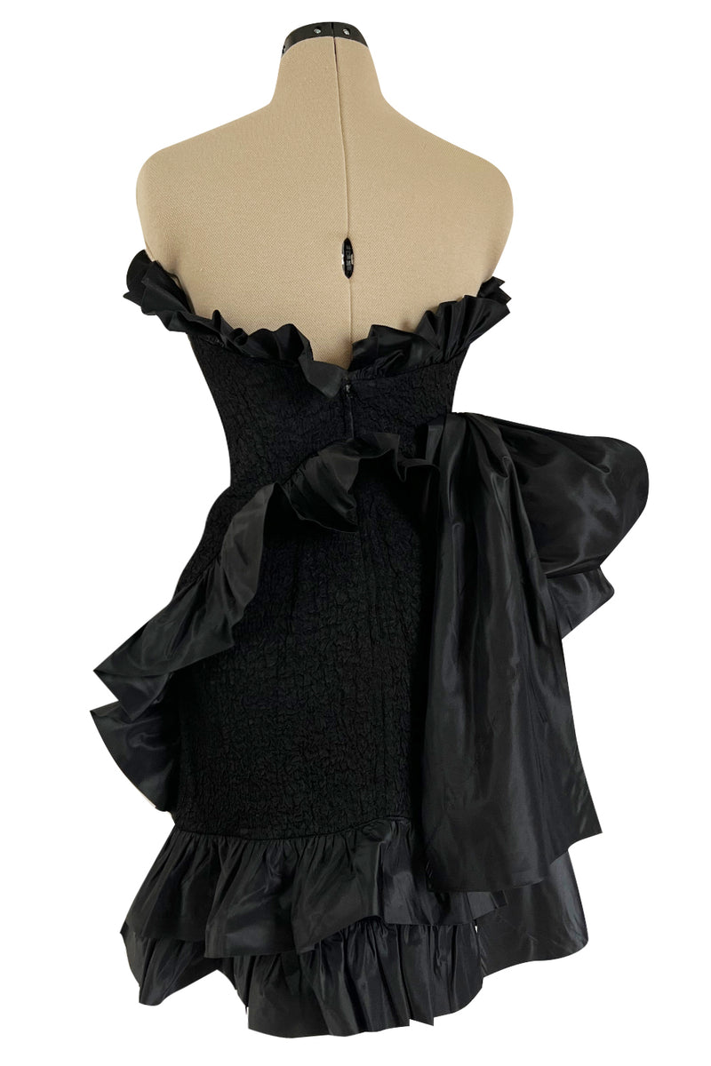 Dramatic Fall 1987 Yves Saint Laurent Strapless Silk & Taffeta Dress w Ruffles & Bow