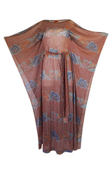 Iconic c.1972-73 Missoni Floral Print Metallic Lurex Caftan Dress