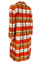 1967 Jacques Tiffeau Orange Plaid Skirt & Matching Coat Suit Set