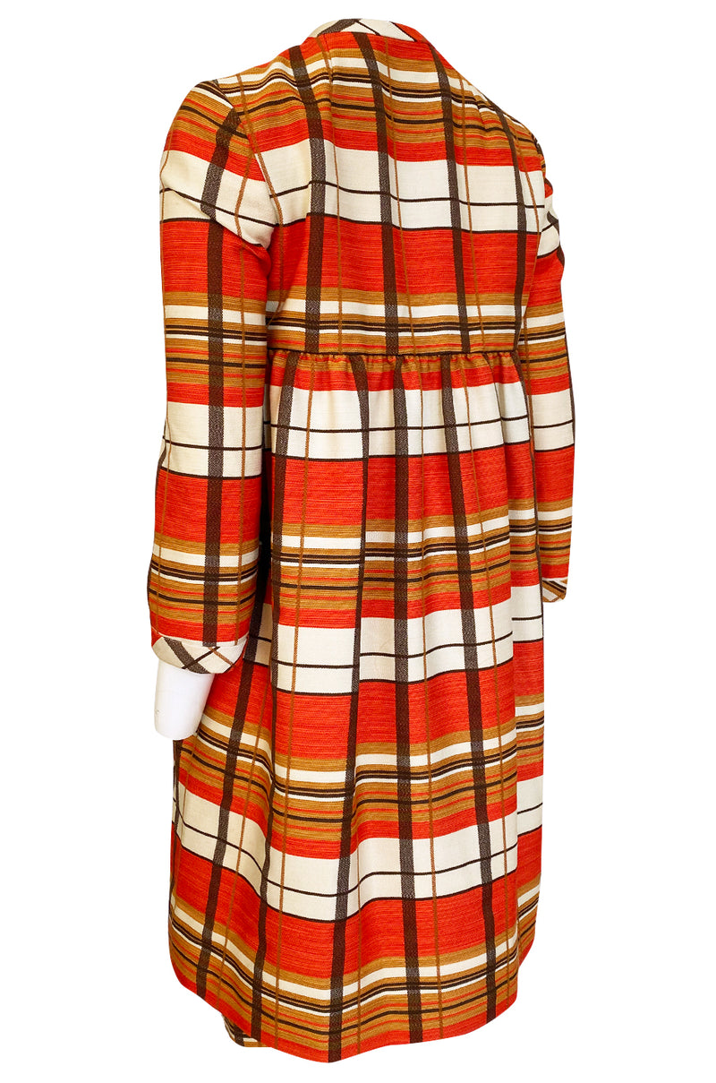 1967 Jacques Tiffeau Orange Plaid Skirt & Matching Coat Suit Set